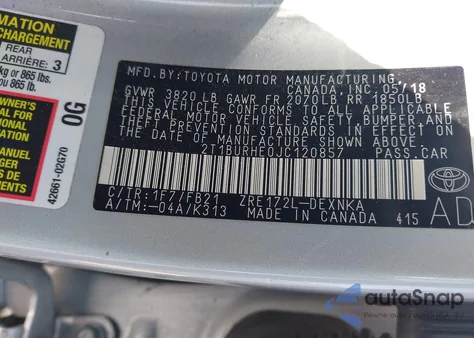 2018 Toyota Corolla L from USA, damaged, VIN 2T1BURHE0JC120857